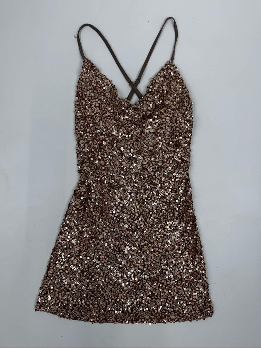 Gold Sequin Spaghetti Strap Open Back Dress Size Medium